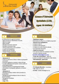 إعلان عن انطلاق التسجيل في الإجازة الجامعية المتخصصة في مجال السياحة  « Agent de tourisme » برسم الموسم الجامعي 2021-2022.